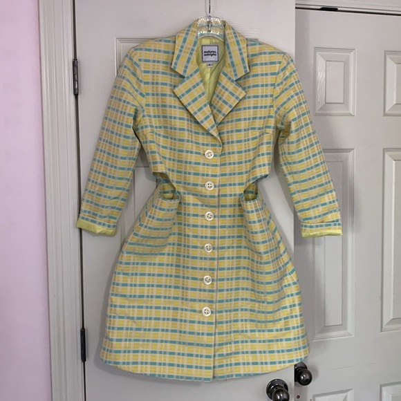 Autumn Adeigbo Bizzy Blazer Dress Blue Yellow Lined Size 4 - Picture 3 of 7